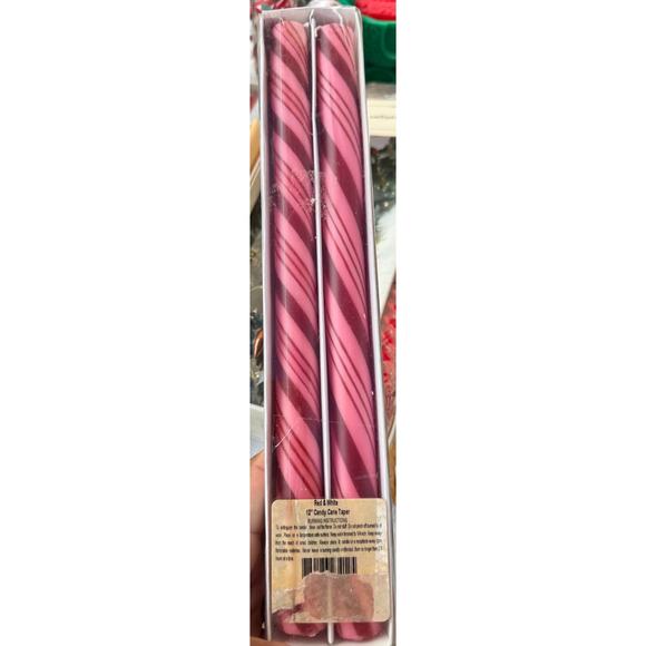 J&S Candy Cane 12" Taper Candles - New in Package - Shades of Red - Picture 1 of 3